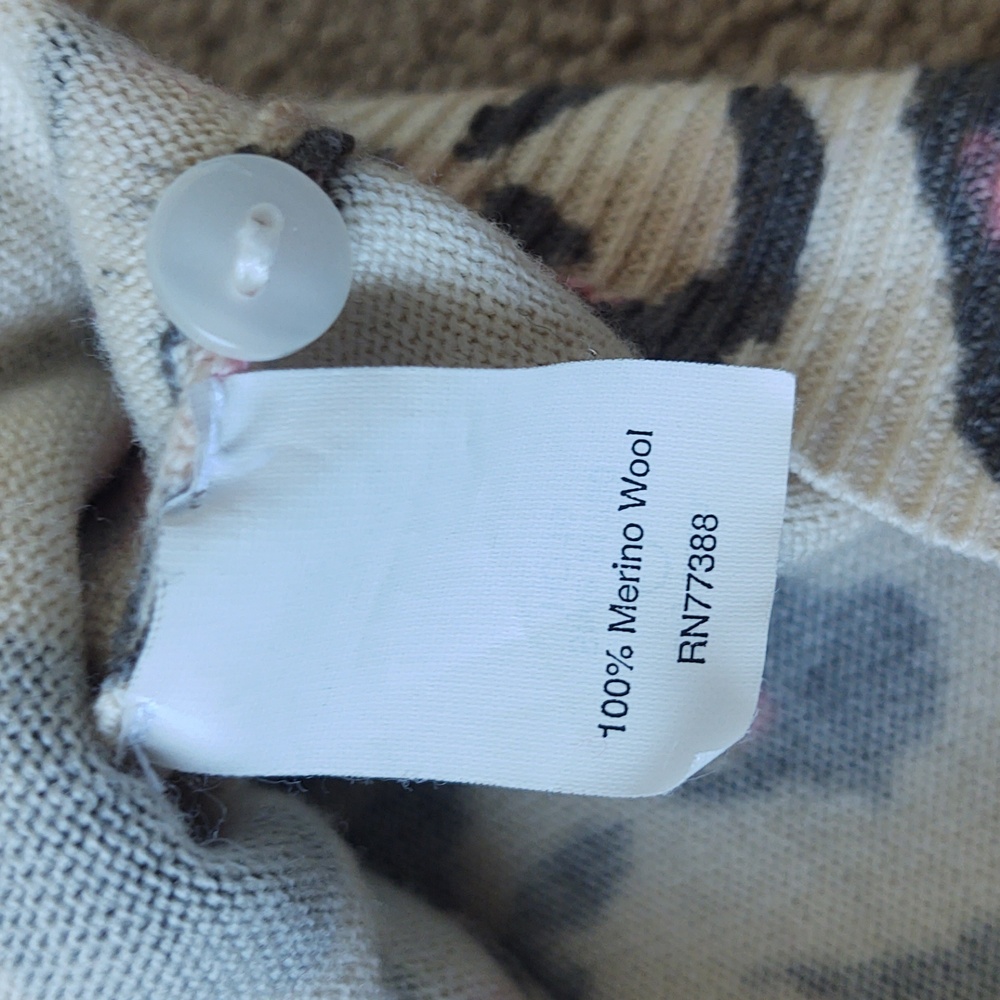 VGUC J. Crew off-white, grey, and pink animal print button front cardigan - Picture 4 of 6